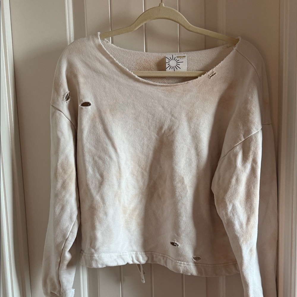 Aerie Distressed Cream Sweatshirt